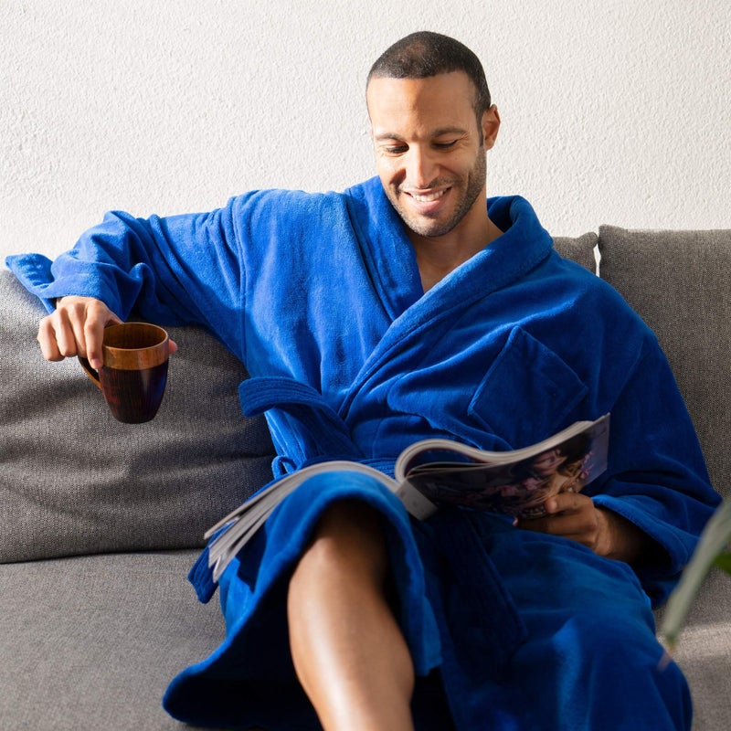 Alpine Swiss Pure Cotton Mens Terry Cloth Bathrobe Super Absorbent Spa Robe BLU XLXXL - Image 4